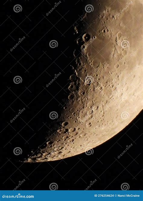 Crescent Moon Bottom Edge Impact Crater Closeup Stock Photo - Image of