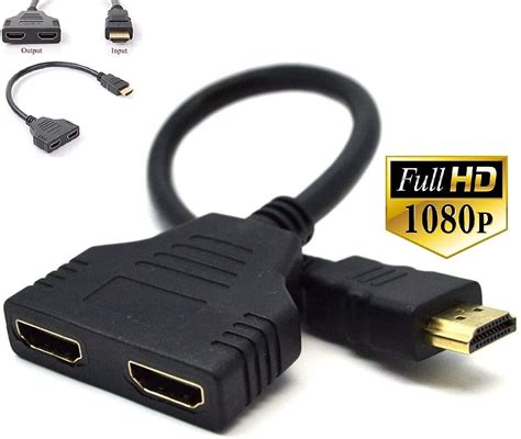 1080p Hdmi Male To Dual Hdmi Female 1 To 2 Way Splitter Cable Adapter Converter For Dvd Players