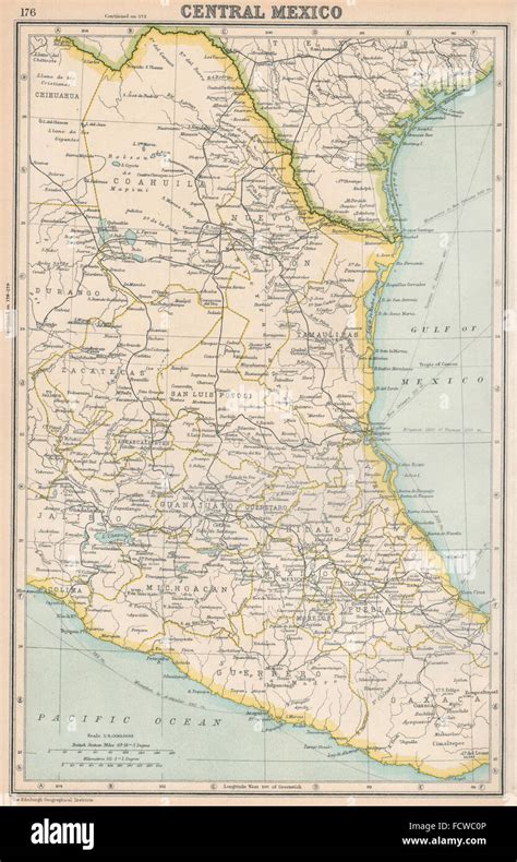 MEXICO Central Mexico Showing States BARTHOLOMEW 1924 Vintage Map