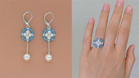 Diy Classic White Pearl And Crystal Bicone Beaded Earrings And Beaded Ring How To Make Beaded