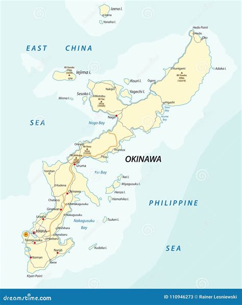 Detailed Vector Road Map Of Japanese Island Okinawa Japan Stock Vector