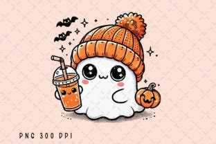 Cute Ghost Coffee Pumpkin Halloween Png Graphic By Flora Co Studio