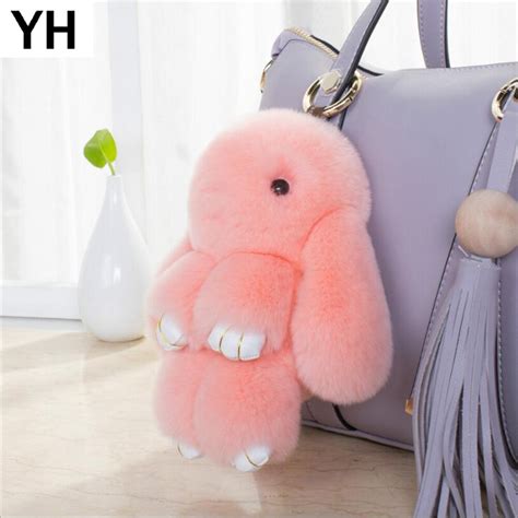 Big Size Cute Pluff Bunny Keychain 18cm Rex Genuine Rabbit Fur Key