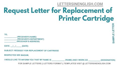 Request Letter For Replacement Of Printer Cartridge Letter For