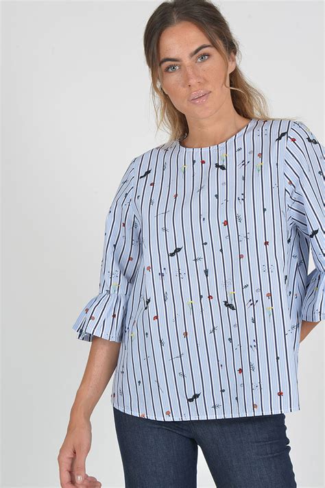 Essentiel Bluse In Blau Wei Gestreift Gruener At