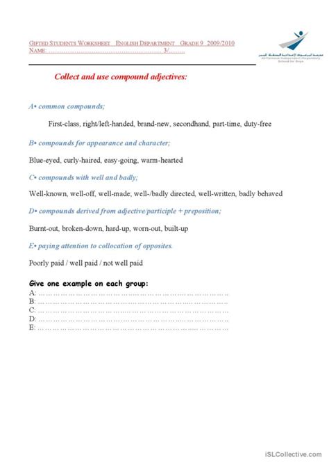 Compound Adjectives English Esl Worksheets Pdf And Doc