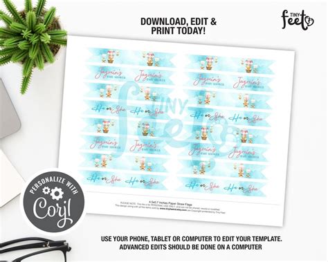 Hot Air Balloon Gender Reveal Baby Shower Straw Toppers Hot Etsy