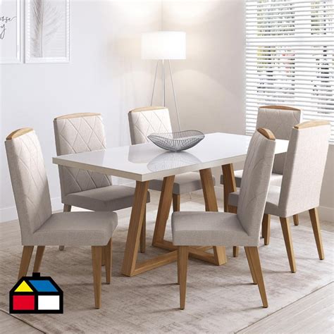 Comedor Sillas Mesa Rectangular X X Cm Off White