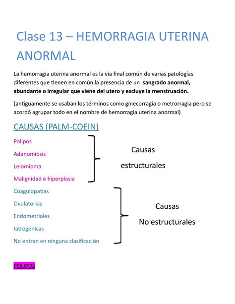 Clase 13 Hemorragia Uterina Anormal Clase 13 HEMORRAGIA UTERINA