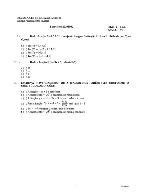 Função Quadrática Pdf Função Matemática Relações Matemáticas