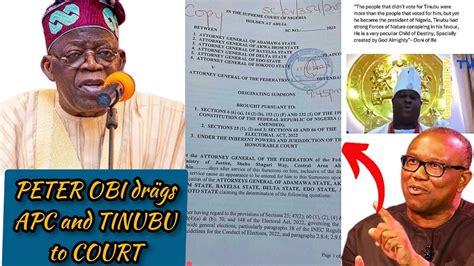 Peter Obi Dragged Tinubu And Apc To Court Over RÏggÏng With Proof As