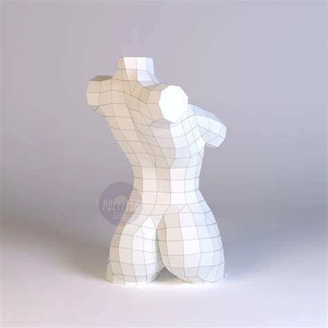 Female Torso Womens Body Pdf Template Low Poly Paper Sculpture Diy Pepakura Pattern