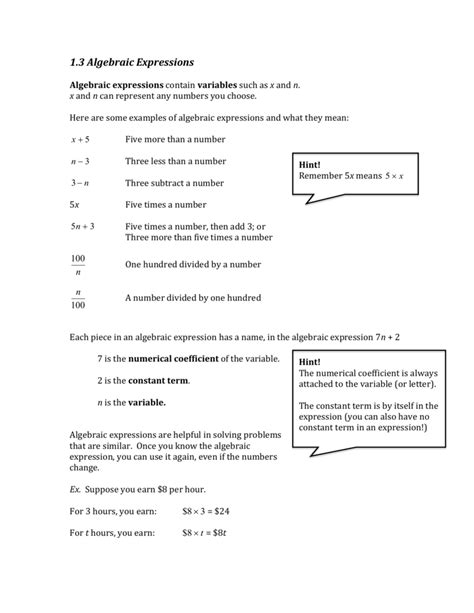 13 Algebraic Expressions Notes