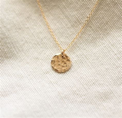 Tiny Gold Disc Necklace Hammered Disc Necklace Gold Filled Etsy