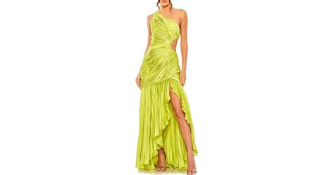 Mac Duggal Side Cutout Pleat One Shoulder Gown In Yellow Lyst