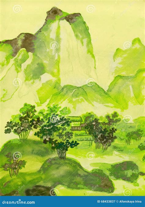 Chinese painting, hills stock illustration. Illustration of culture ...