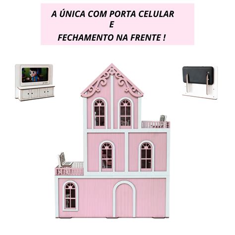 Casa Casinha De Boneca Mdf Miniaturas Rack P Celular Rosa Perli