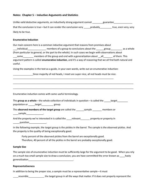 Chapter 5 Guided Reading Notes Notes Chapter 5 Inductive Arguments