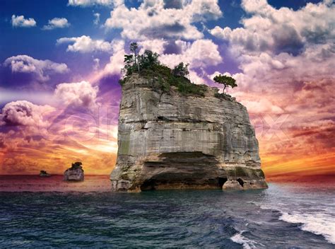 island  sunset stock image colourbox