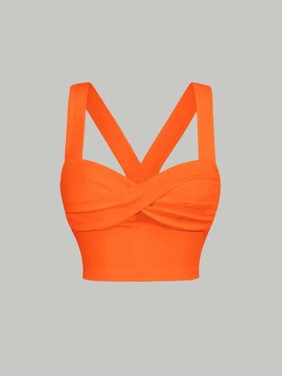 Shein Mod Neon Orange Crisscross Cami Top Shein Usa