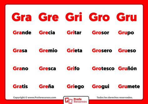 Palabras Con Gra Gre Gri Gro Gru