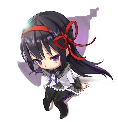 Safebooru 1girl Akemi Homura Argyle Argyle Legwear Black Hair Black Legwear Chibi Hair Ribbon