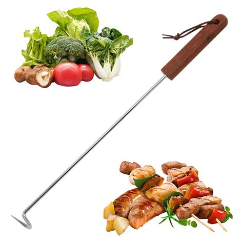 Stainless Steel Meat Hook, Handle Barbecue Hook, Outdoor BBQ Cooking