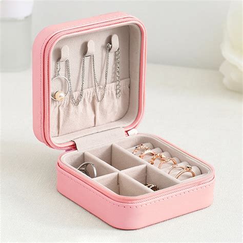 Joyero Portátil Caja Organizadora Joyas Aretes Anillos Viaje Color Rosa