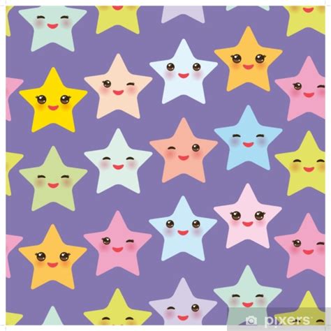 Fotomural Conjunto De Estrellas Kawaii De Patrones Sin Fisuras Cara