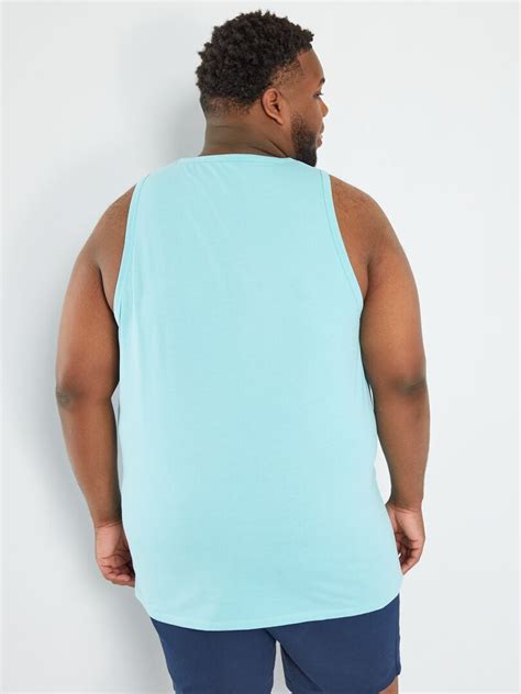 Camiseta Sin Mangas Estampada Con Cuello Redondo Azul Kiabi