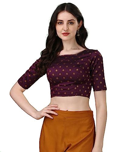 Buy OOMPH Readymade Blouse For Women Brocade Purple Boat Neck At