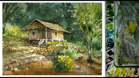 Watercolor Painting Village House In Countryside Youtube