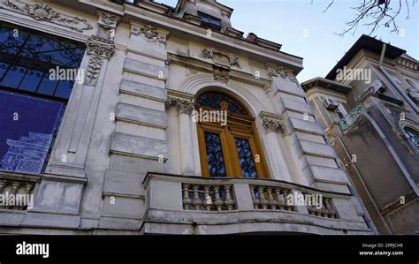 The old facade of house at city of Bucharest, architecture and old ...