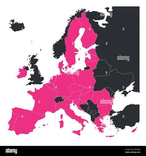 Political Map Of Europe With Pink Highlighted 27 European Union EU