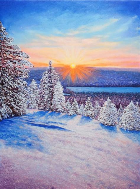 The winter sun. Painting by Anastasia Woron | Saatchi Art