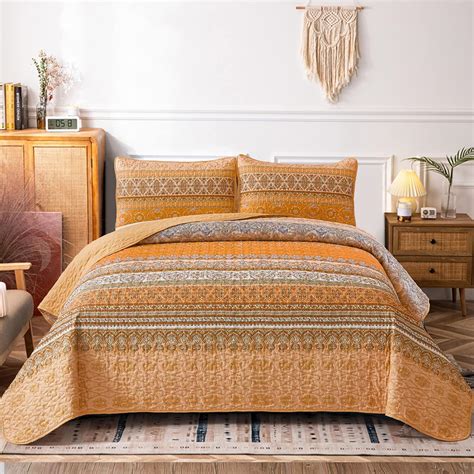 Amazon Djy Boho Quilt Set Queen Orange Bohemian Printed Quilt