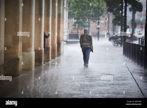 Heavy Rain In Manchester City Centre Raining Down Pour Wet Soaked