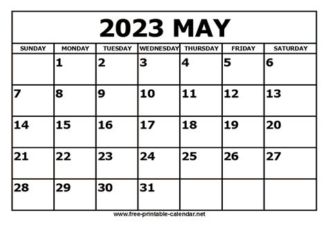 Free Printable May 2023 Calendar