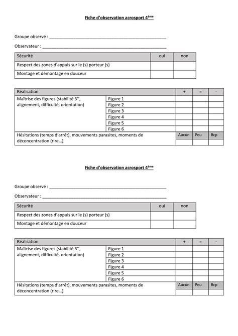 Fiche d observation 4ème Fiche dobservation acrosport 4ème Groupe