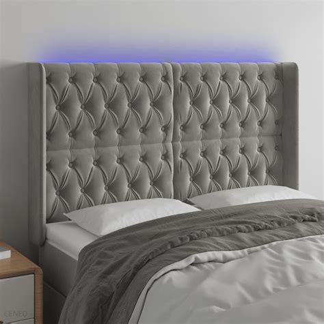 Vidaxl Zagłówek Do Łóżka Z Led Jasnoszary 163X16X118 128 Cm Aksamit