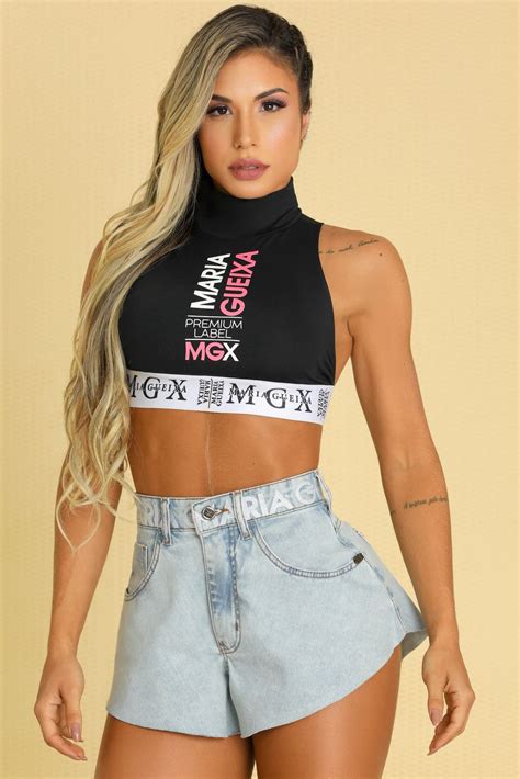 Top Cropped Gola Maria Gueixa Cor Preto Detalhe de elástico branco