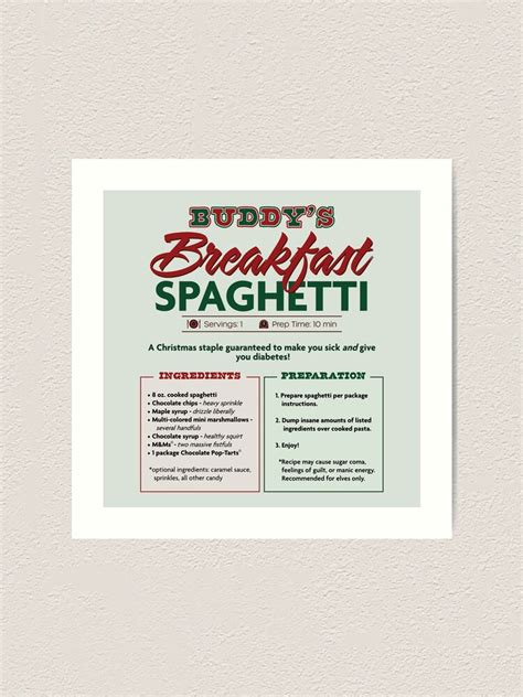 Buddy S Breakfast Spaghetti Art Print By Curiouscurios Redbubble