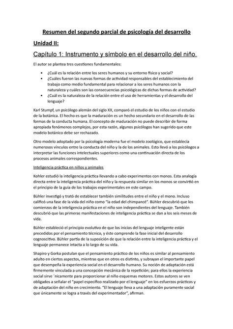 Resumen del segundo parcial de psico del desarrolloo Psicología del