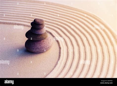 Meditation Zen Garden With Stones On Sand Stock Photo Alamy