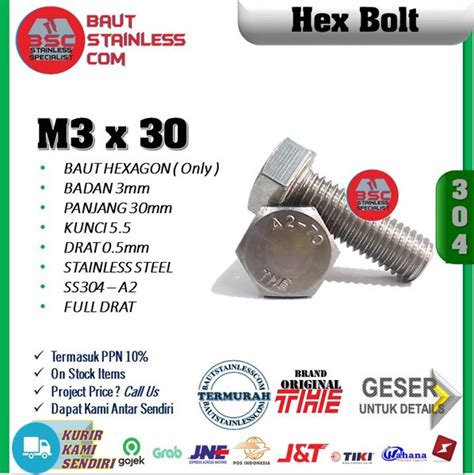 Jual Hex Bolt Stainless Ss A Baut Hexagon M X Isi Pcs Di