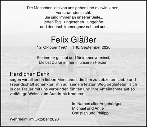 Traueranzeigen von Felix Gläßer vrm trauer de