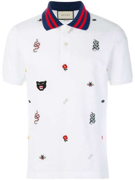 Gucci Embroidered Stretch Cotton Piqué Polo Shirt In White Modesens