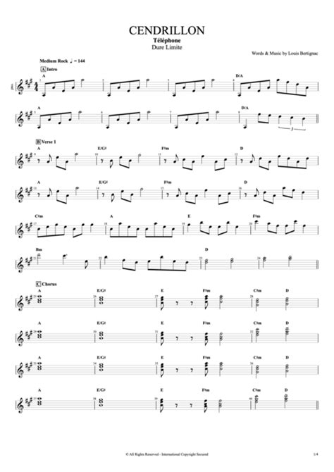 Tablature Cendrillon De Telephone Guitar Pro Full Score Mysongbook