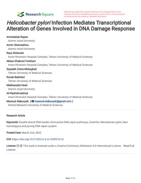 PDF Helicobacter Pylori Infection Mediates Transcriptional Alteration