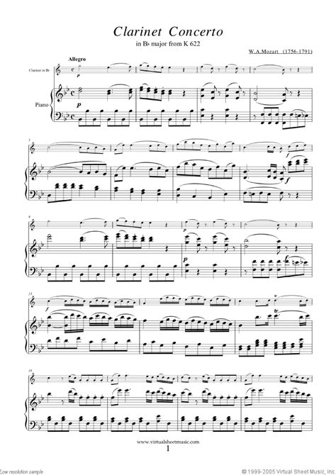 Mozart Clarinet Concerto In A Major K622 In Bb Sheet Music